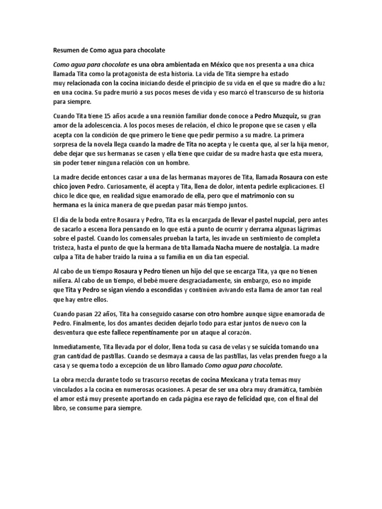 Resumen de Como Agua para Chocolate - 1718048091