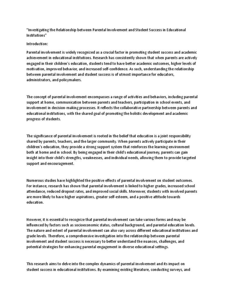 Parental Involvement and Student Success | PDF | Motivational | Motivation