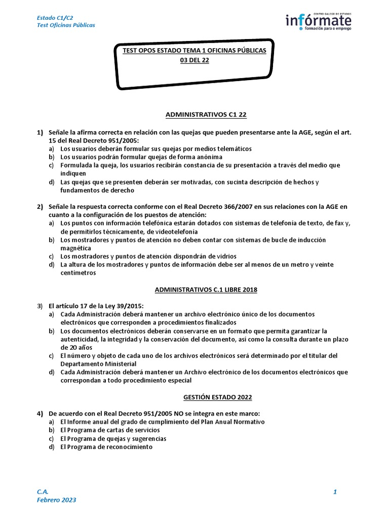 Test de Oposición: Real Decreto 951/2005 | PDF