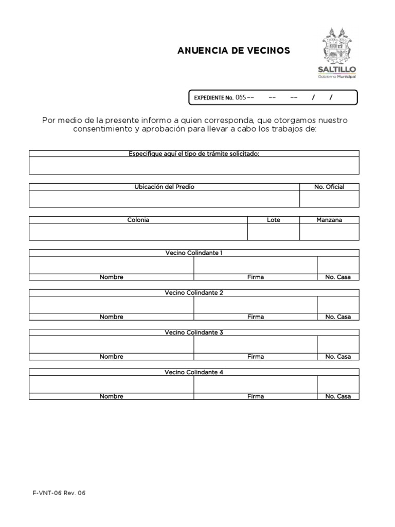 Formato de Anuencia Vecinal | PDF | Derecho