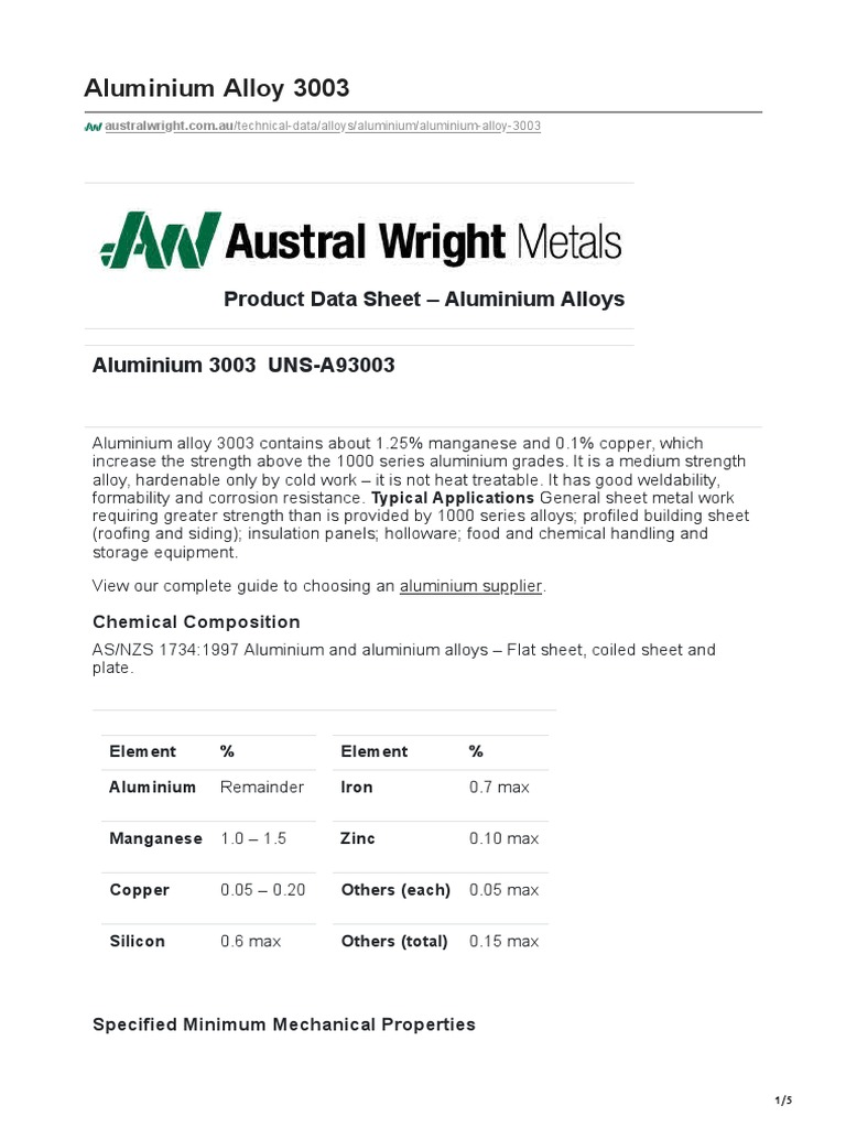 Au Aluminium Alloy 3003 Pdf Sheet Metal Construction