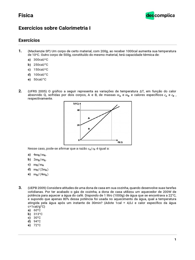 VOD-física-Exercícios Sobre Calorimetria I | PDF