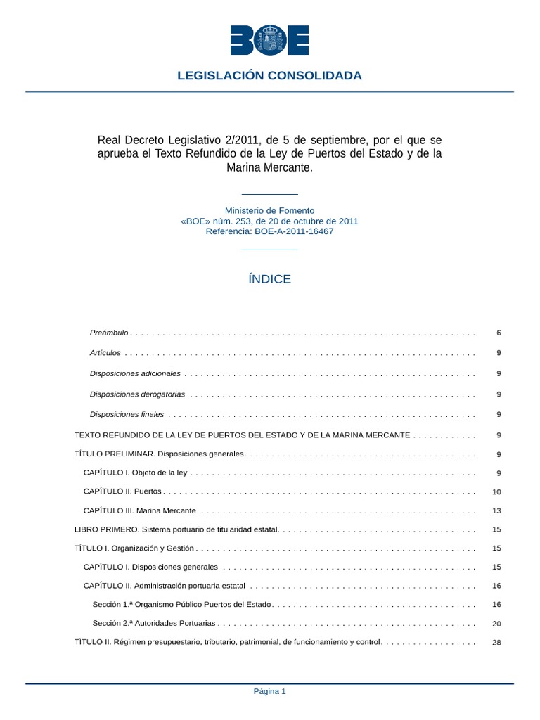 Texto Refundido Ley de Puertos 2011 | PDF | Puerto | Estado (política)