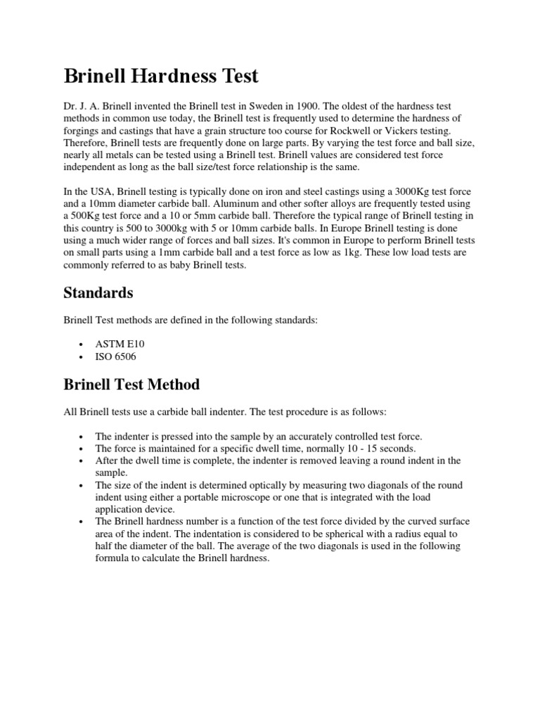 Brinell Hardness Test PDF Hardness Materials Science