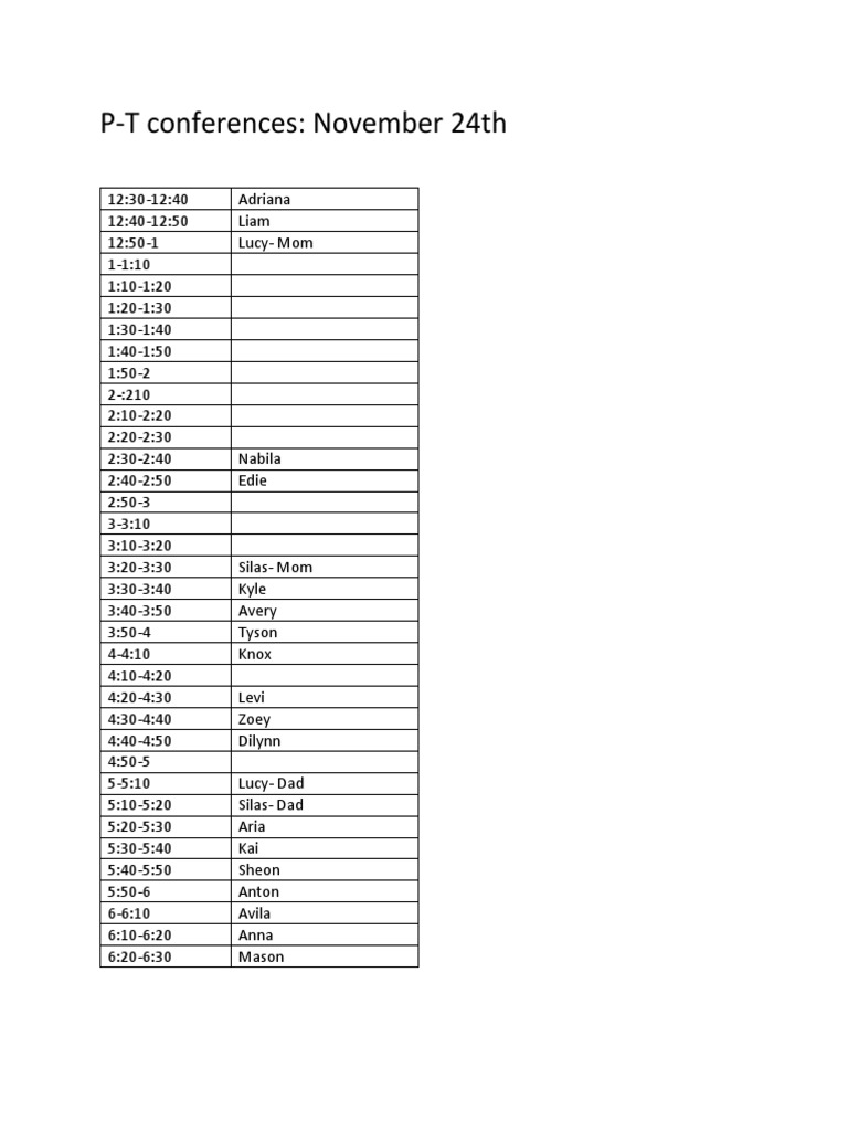 Parent Teacher Time Slots PDF
