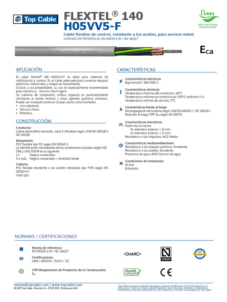 Cable Flextel 140 H05VV5-F | PDF