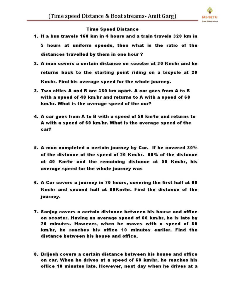 Boat, Time Speed and Distance | PDF | Speed | Transport