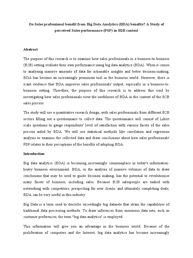 Do Sales Professional Benefit From Big Data Analytics (BDA) Benefits? A