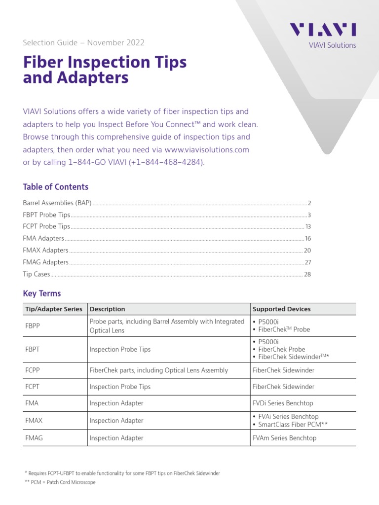 Fiber Inspection Tips and Adapters Selection Guides en | PDF ...