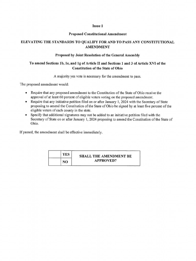 Certified Ballot Language For Ohio Issue 1 in August Special Election PDF