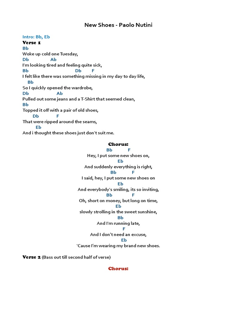 New Shoes Paolo Nutini (Chords & Lyrics) PDF Song Structure Vocal Music