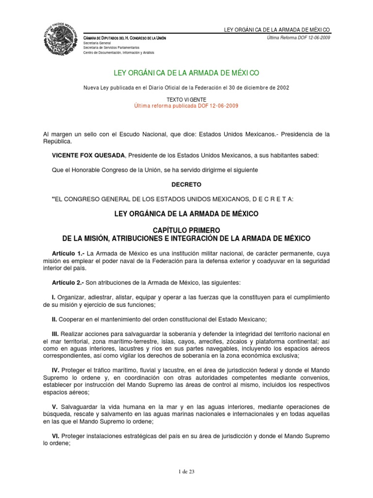 Ley Organica de La Armada de Mexico PDF Oficial general Capitán (Fuerzas Armadas)