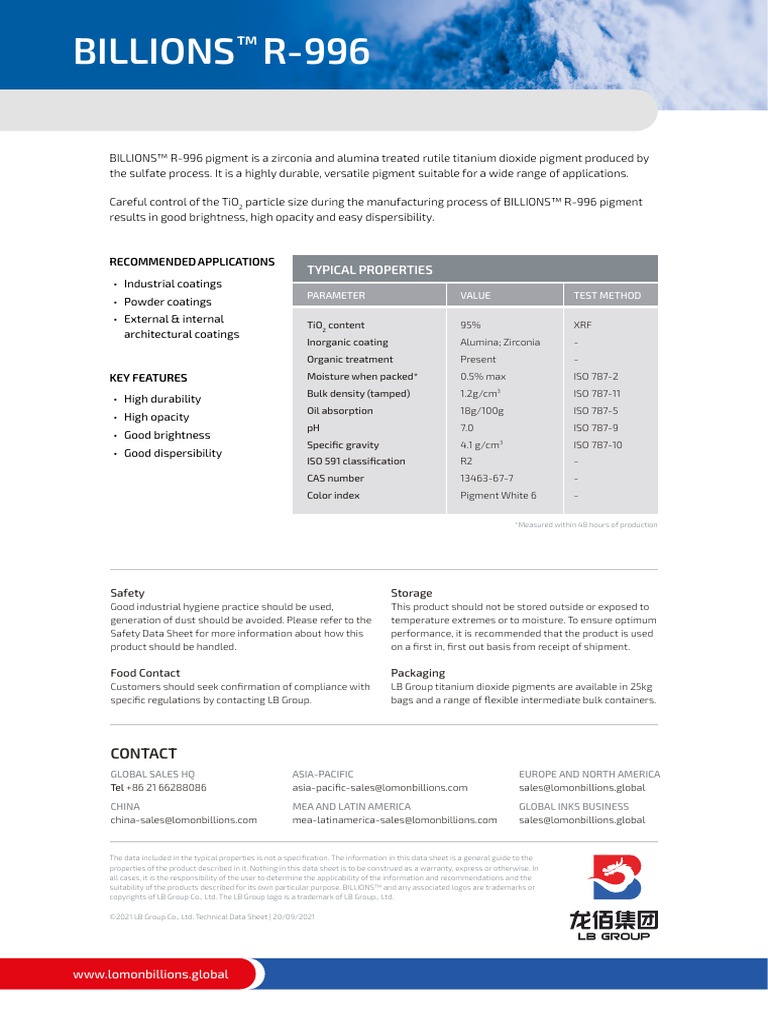 TDS R 996 en 1 | PDF | Titanium Dioxide | Chemistry