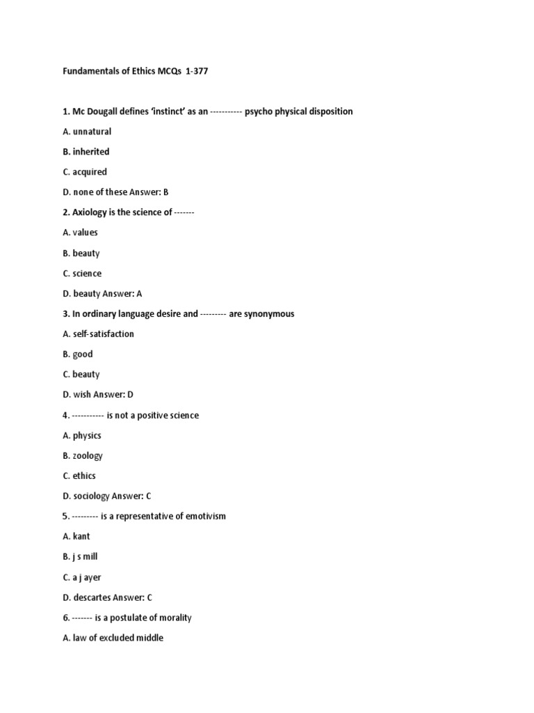 Fundamentals of Ethics MCQs 1377 PDF Hedonism Pleasure