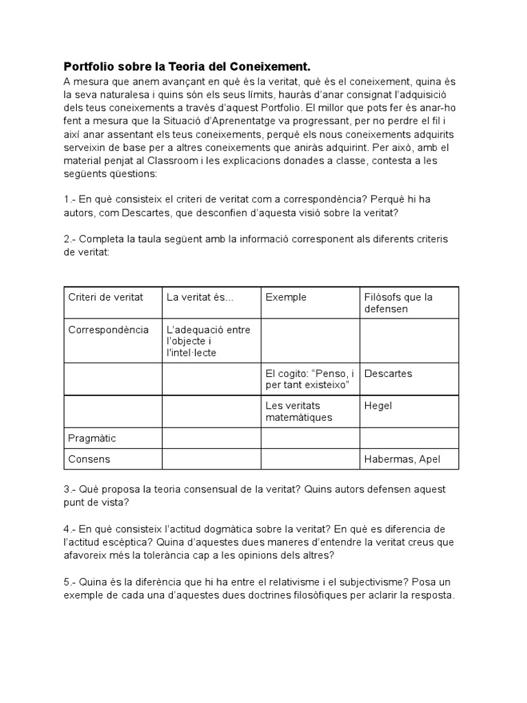 David Riera Hervás - Portfolio Sobre La Teoria Del Coneixement | PDF