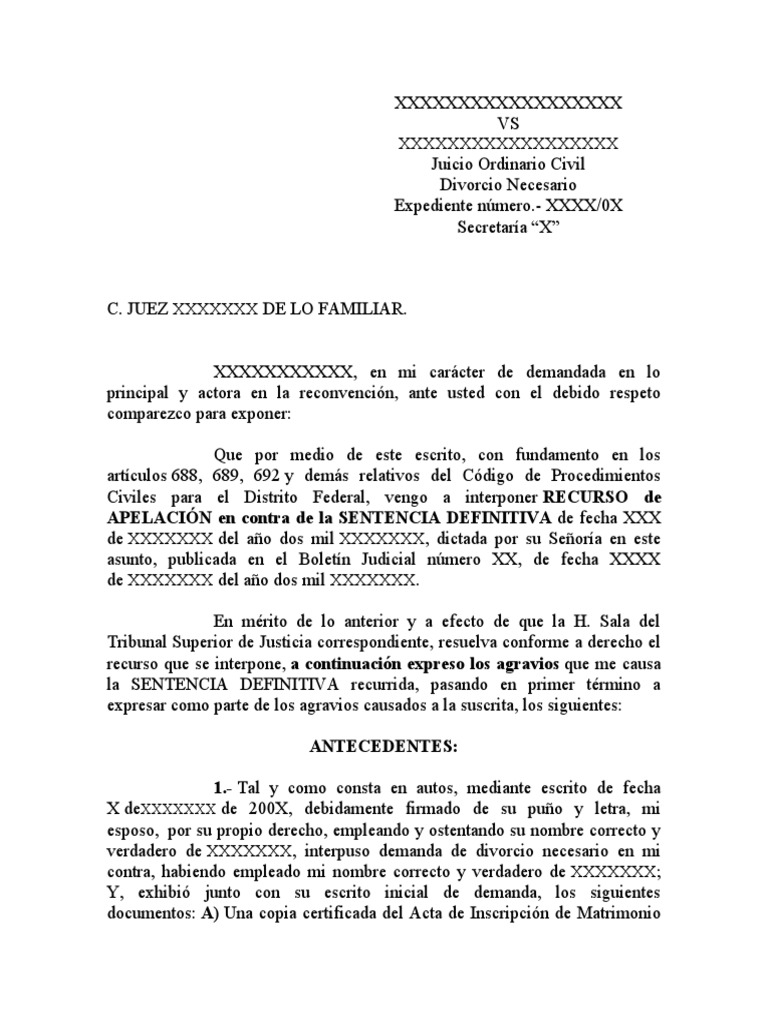 Recurso de Apelacion Contra Sentencia Definitiva | PDF | Sentencia (ley