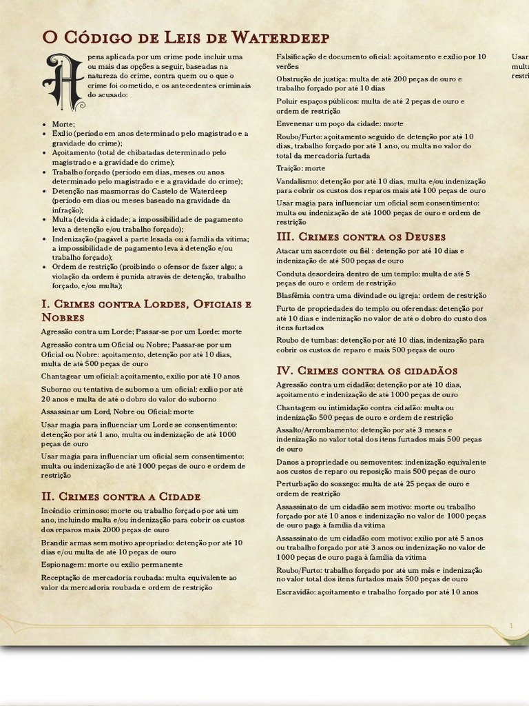 O Código de Leis de Waterdeep - GM Binder | PDF | Crimes | Crime e ...