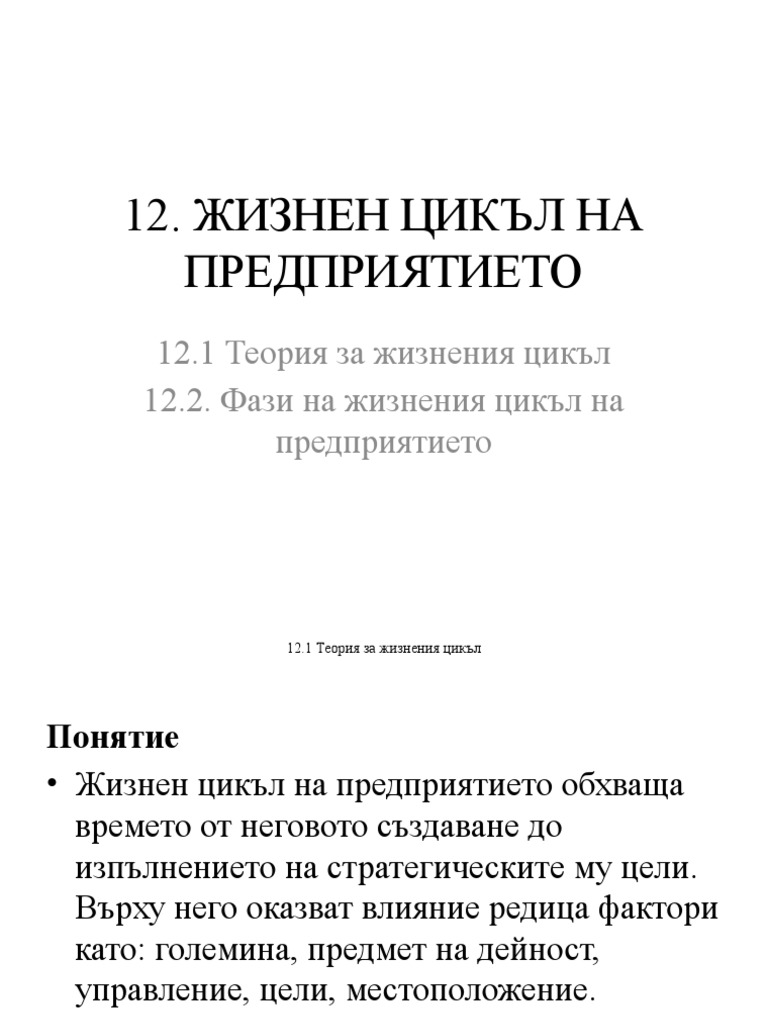 Жизнен цикъл на предприятието | PDF