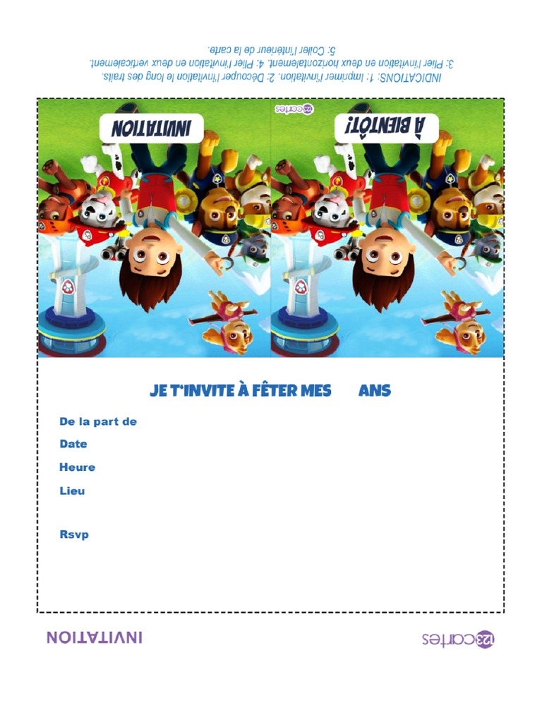 Lot De 12 Invitations Anniversaire Patrouille – Thème Dessin Animé – Avec Enveloppes Et Autocollants