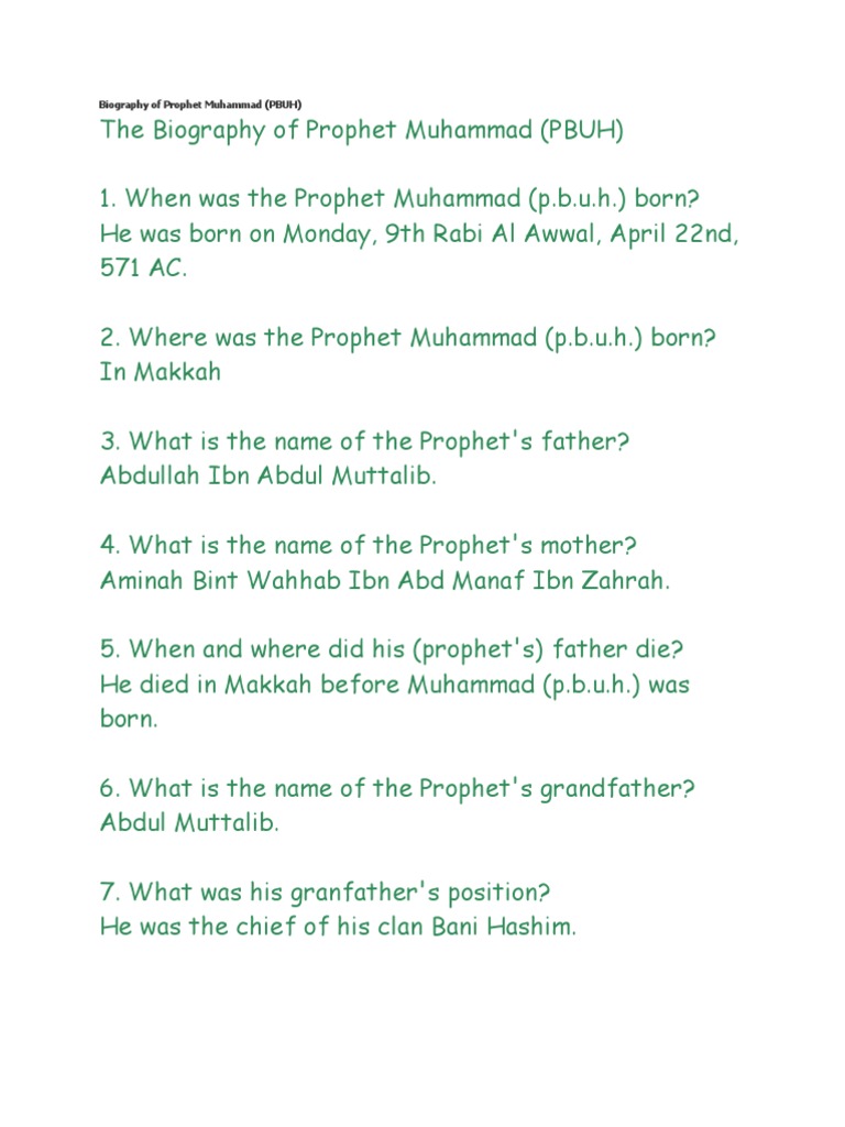 Biography Of Prophet Muhammad Pbuh Pdf