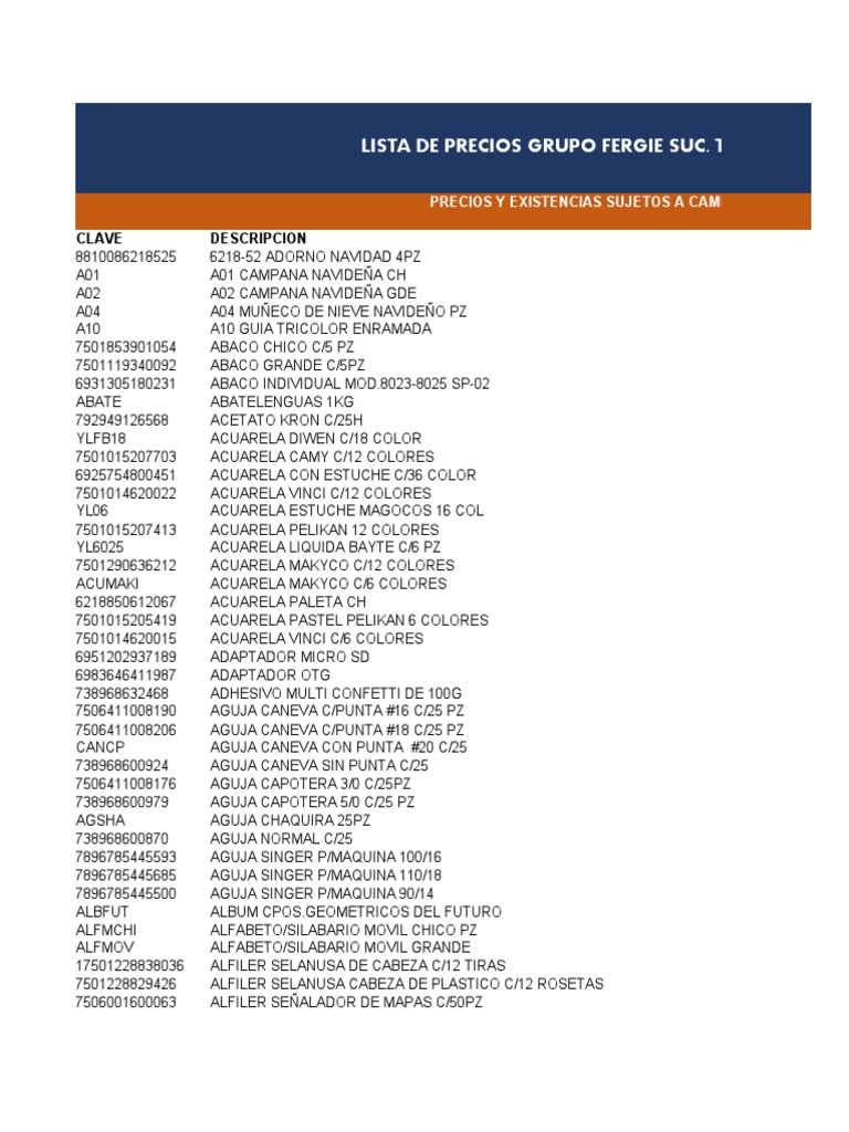 LISTA DE PRECIOS MAYO 2023 X DEPTO PDF Azul Amarillo