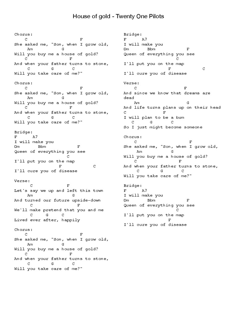 House of Gold Twenty One Pilots PDF