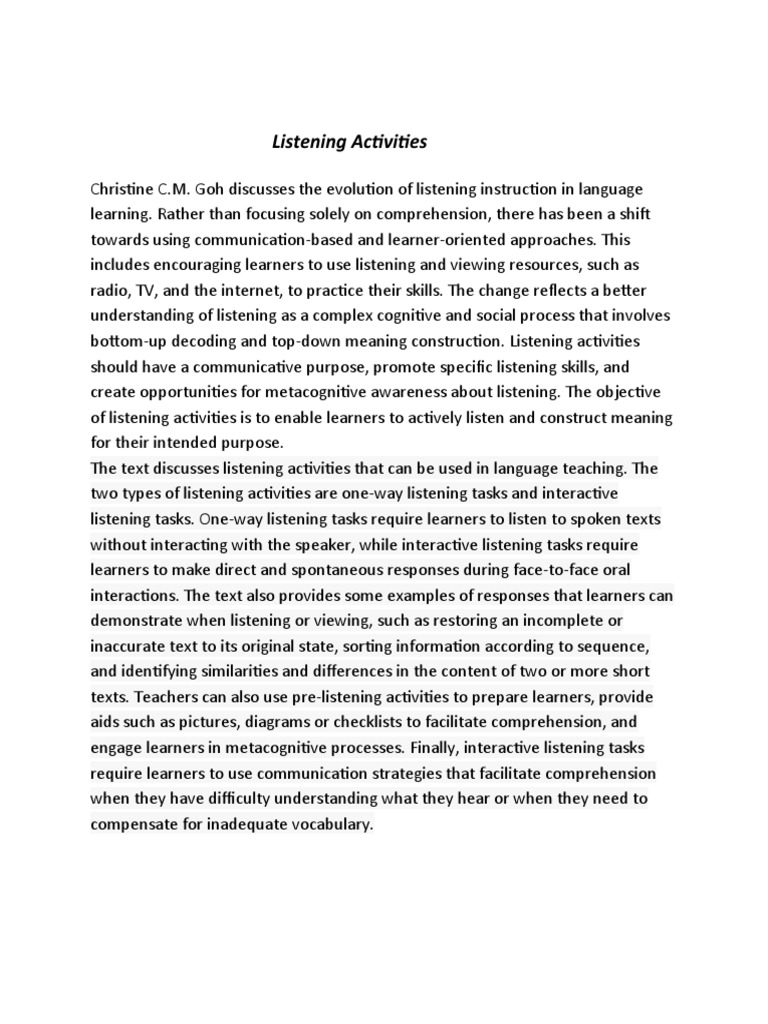 Listening Activities For Elementary Students