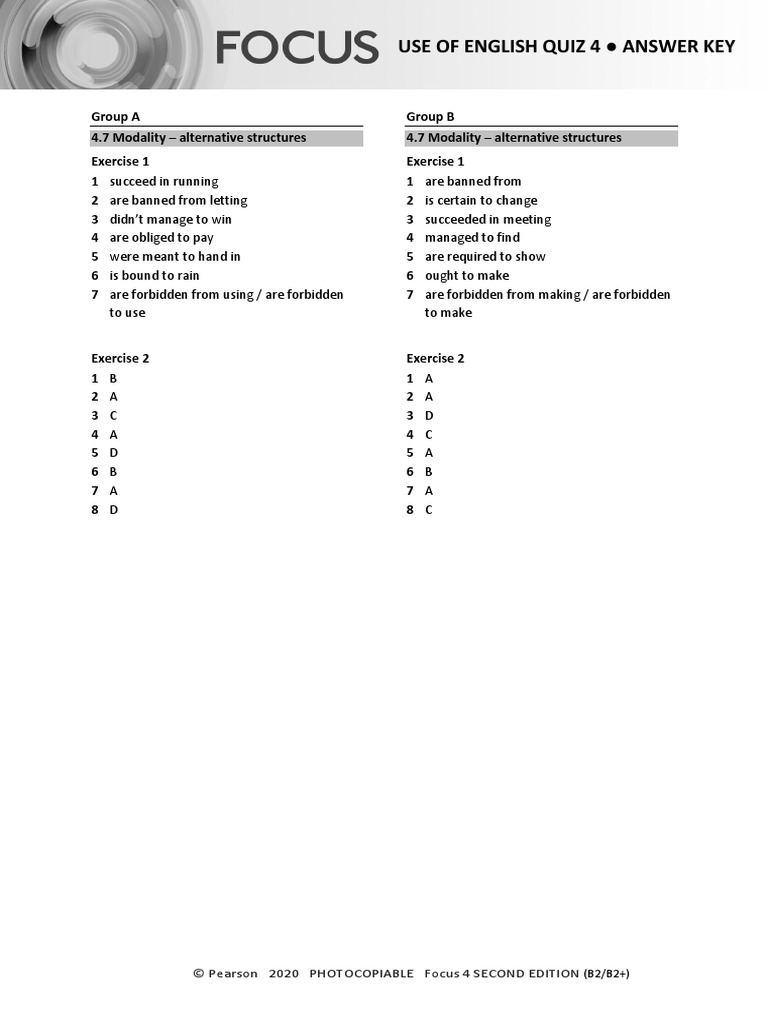 Focus 4 Unit 4 Answer Key | PDF