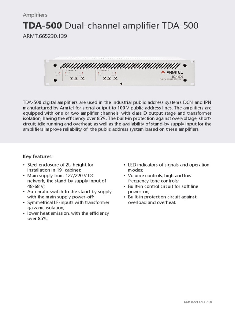 Tda-500 Dual-Channel Amplifier Armt.665230.139 Datasheet | PDF