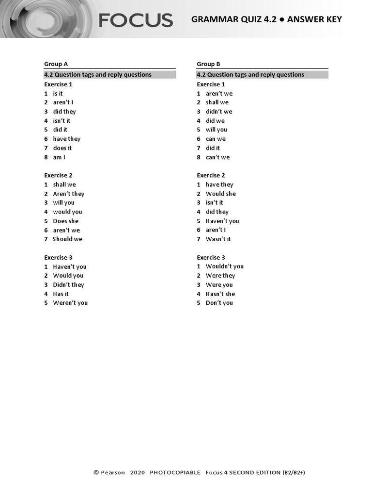 Focus 4 Grammar Quiz 4.2 Answers | PDF | Self-Improvement