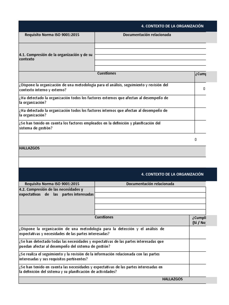 Check List Iso9001 2015 | PDF | Gestión de la calidad | Calidad (comercial)