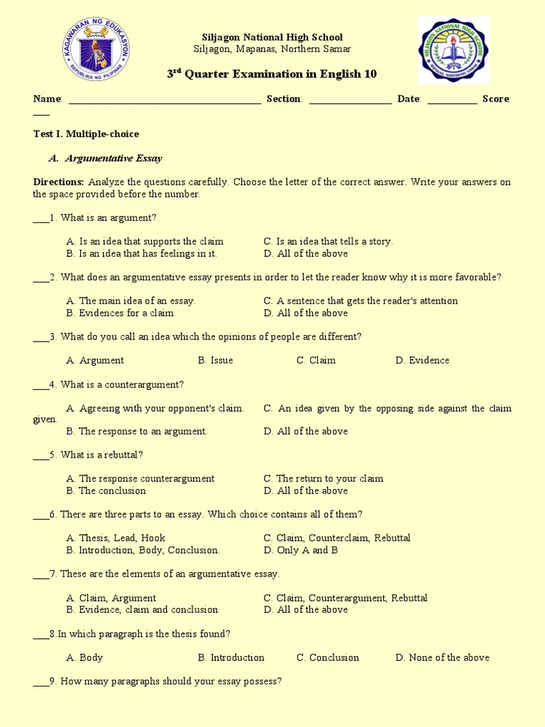 3RD Quarter Exam in English 10 PDF
