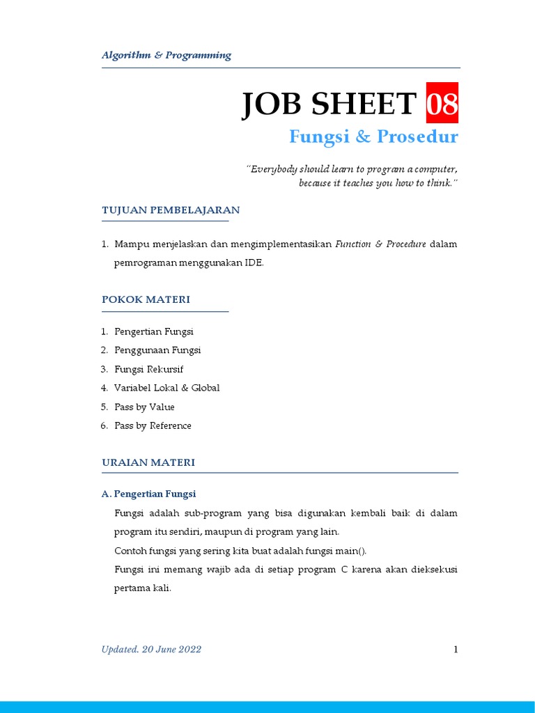 Job Sheet 8 - Fungsi & Prosedur | PDF