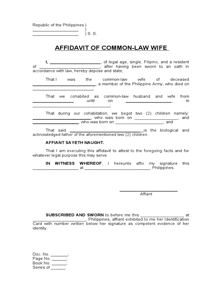 Affidavit of common law wife pdf