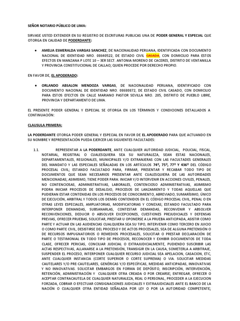 Poder Notarial General y Especial | PDF