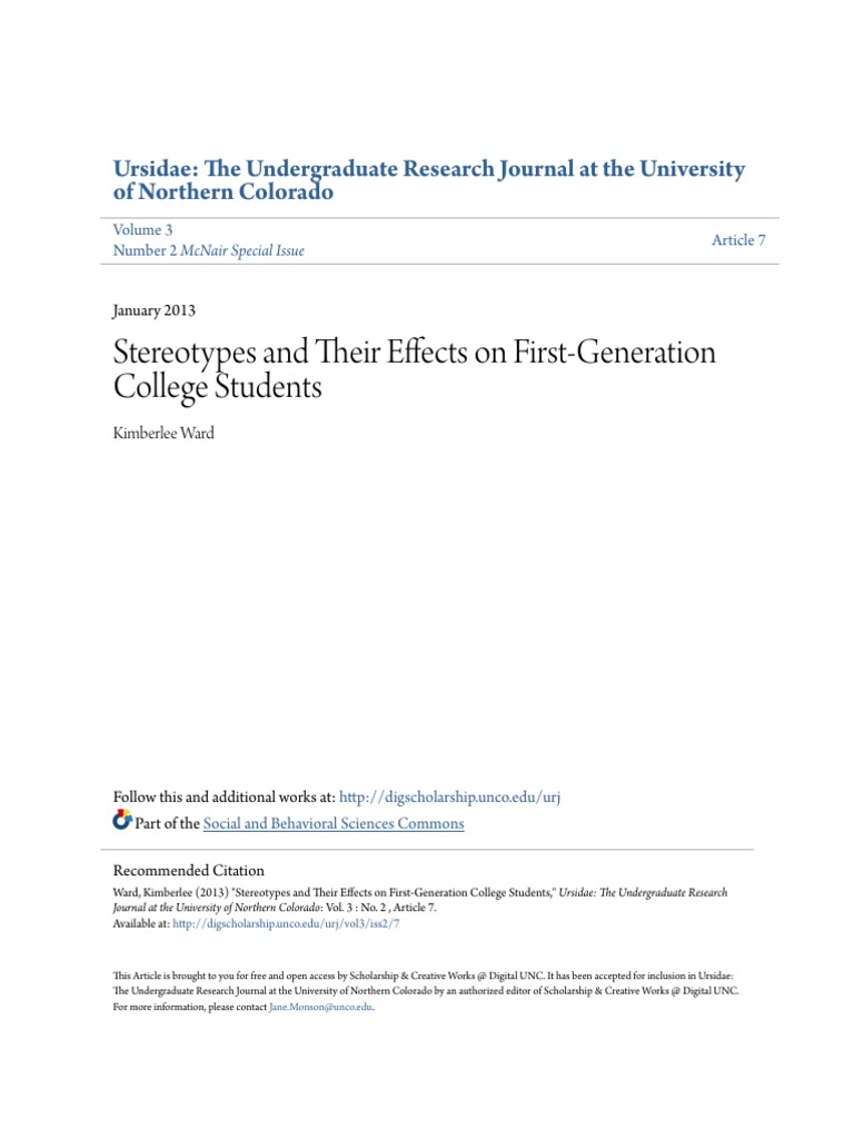 Stereotypes and Their Effects on First-Generation College Students | PDF