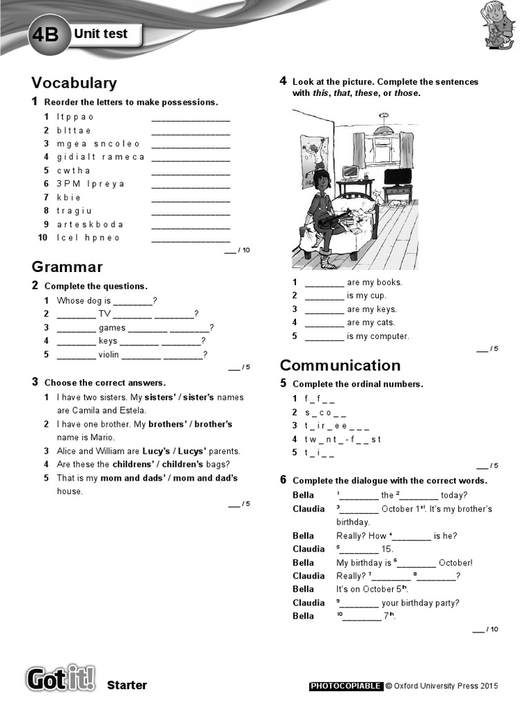 Starter Level 1 Unit Test | PDF | Cognitive Science | Cognition