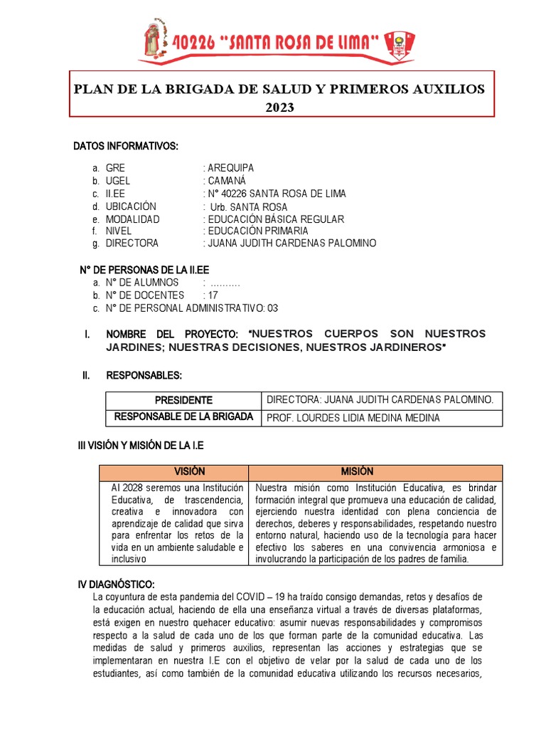 Plan de La Brigada de Salud y Primeros Auxilios 2023 | PDF