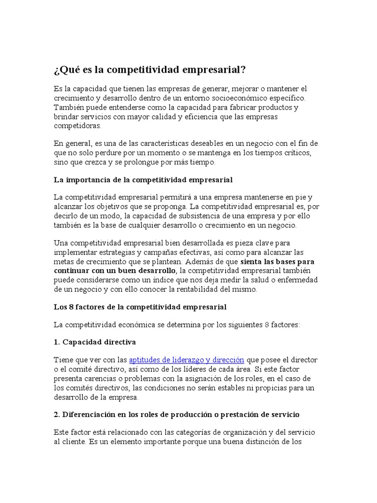 Qu Es La Competitividad Empresarial PDF Marketing Marca