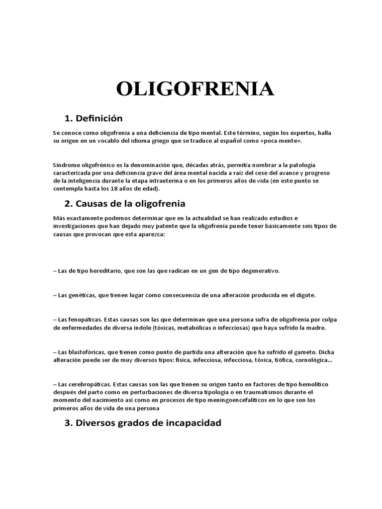 Definición y causas de oligofrenia | PDF | Discapacidad intelectual | Mente