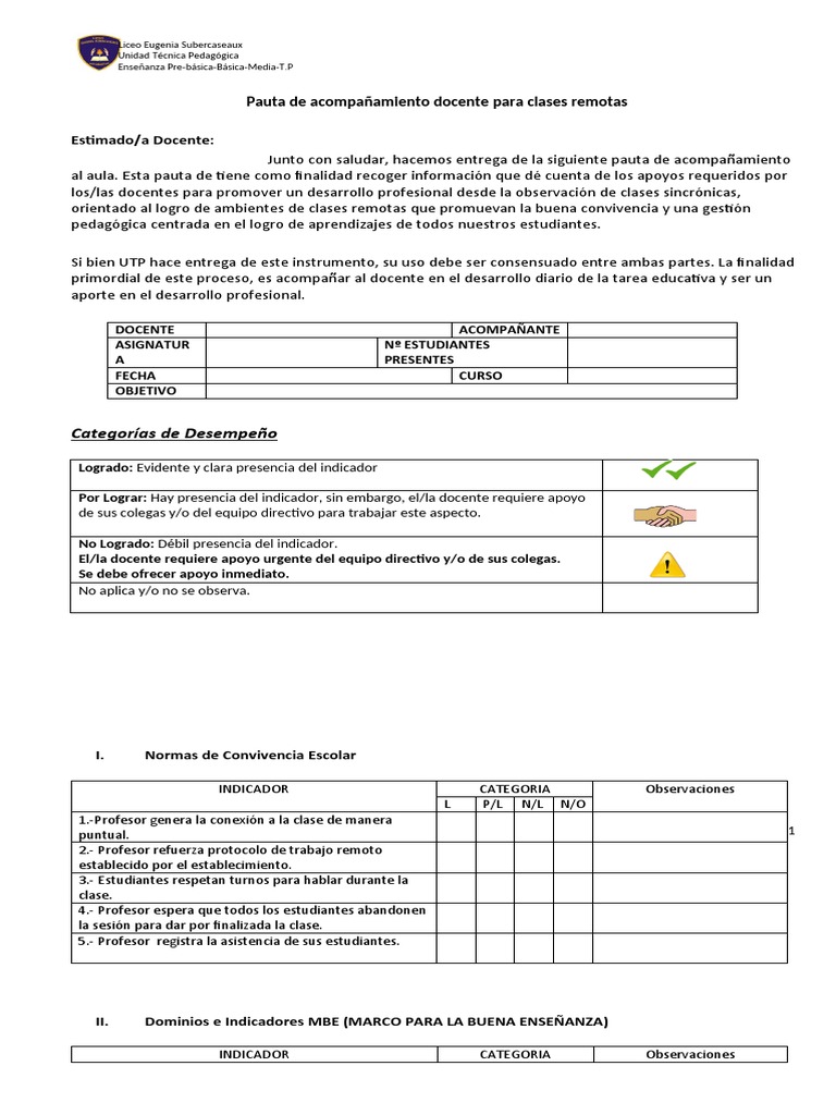 Pauta para Acompañamiento Docente Remoto | PDF | Maestros | Enseñando