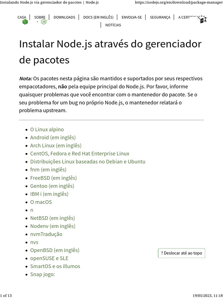 Instalação do Node.js por Gerenciador | PDF | Distribuição Linux | Linux