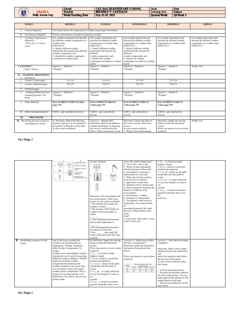 Science Q4 Week 4 Weather Instruments Pdf Cloud Rain