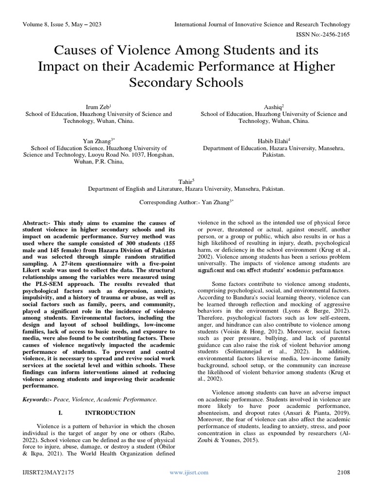 Causes of Violence Among Students and Its Impact On Their Academic ...