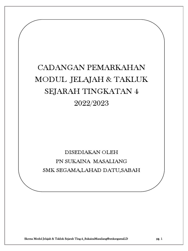 Skema Jelajah & Takluk Sejarah F4 - Sukaina | PDF