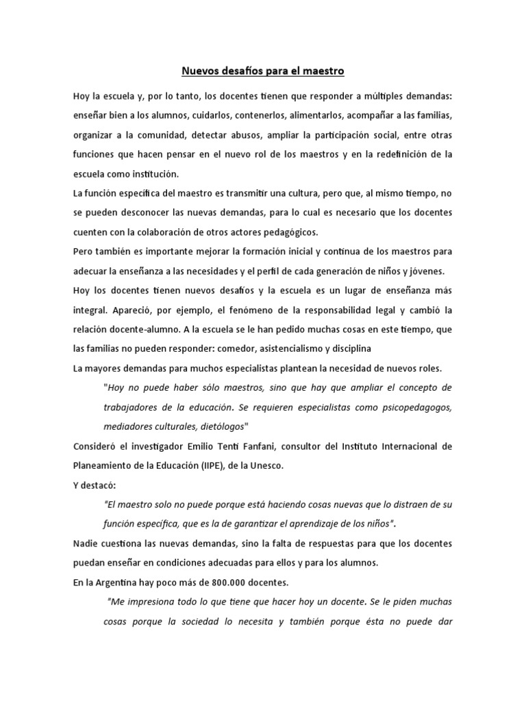 Desafíos actuales del docente en Argentina | PDF | Enseñando | Maestros
