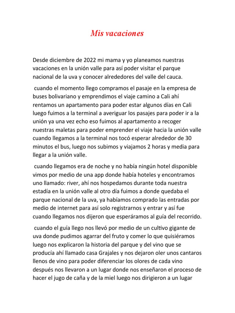 Mis Vacaciones Pdf