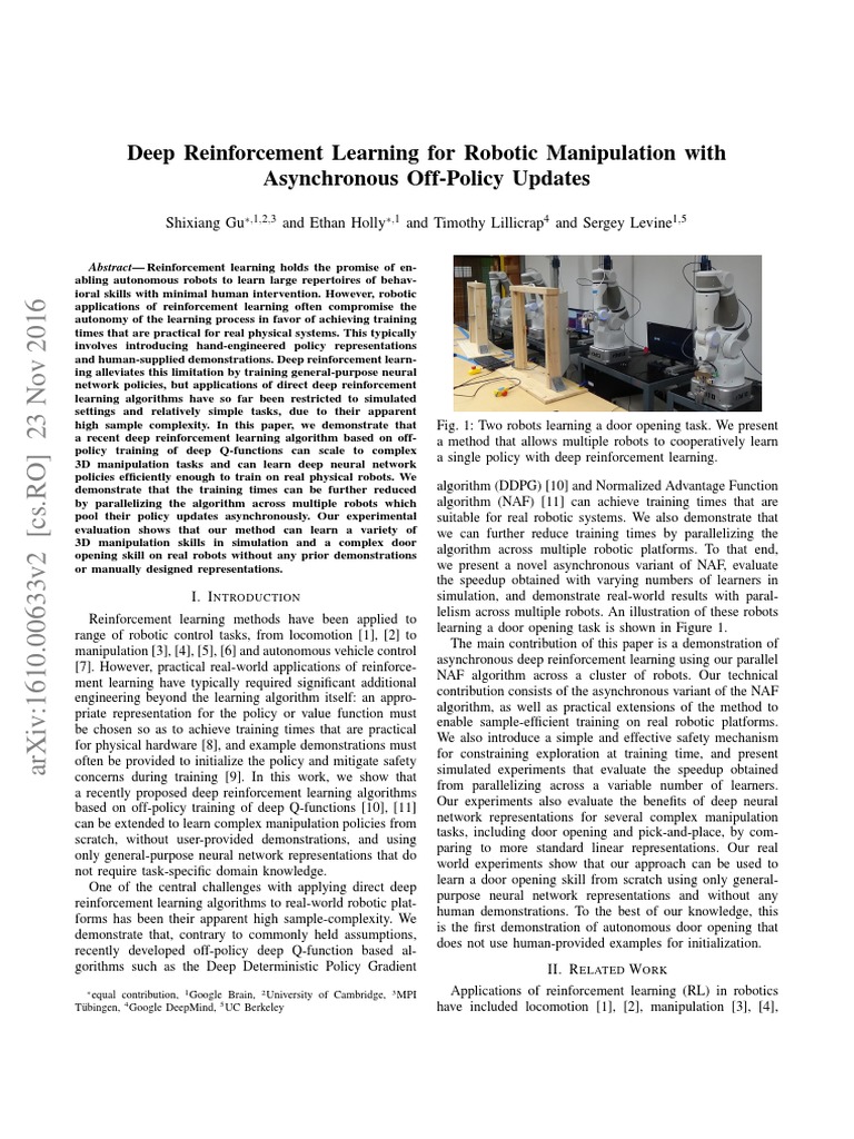 Asynchronous Deep RL for Robot Manipulation | PDF | Cybernetics ...