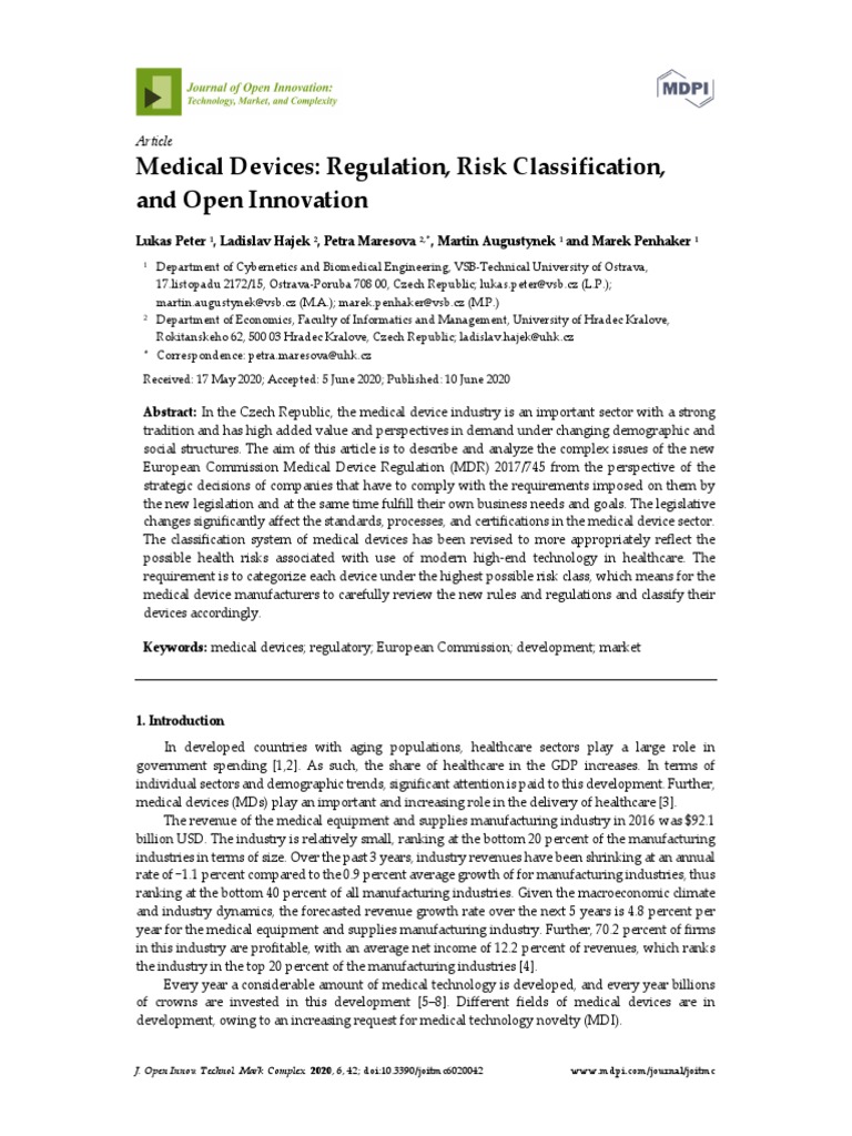 Medical Devices Regulation Risk Cla 2020 Journal of Open Innovation