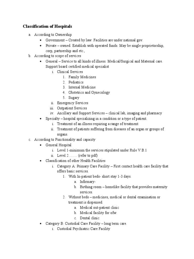 Hospital Classification Overview | PDF | Clinic | Hospital